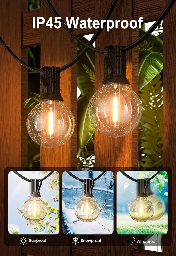 Outdoor String Lights 200FT Wateproof Outside Lighting for Patio Backyard | 104 Shatterproof Dimmable G40 Globe Bulbs,2-Pack x 100FT Linkable Outdoor Lights for Porch Bistro Garden Gazebo Balcony Yard