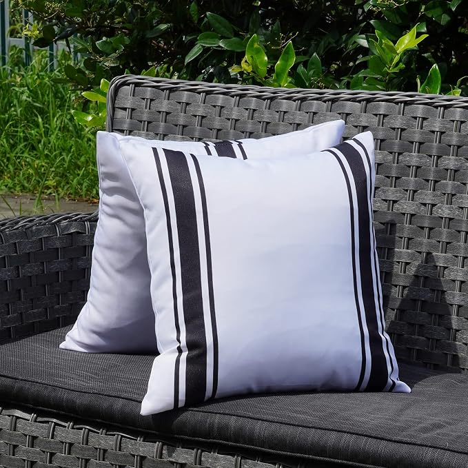 ONWAY Outdoor Pillow Covers 18x18 Waterproof Set of 2 Decorative Throw Cushion Cover White and Black Striped Outdoor Pillows for Patio Furniture