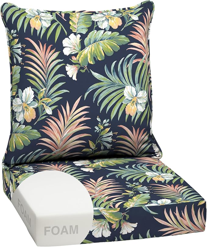 Arden Outdoor Deep Seat Cushion Set, Foam, 24x24, Blue Tropical | Sofa, Couch, Conversation Set, Premium High-Density Foam, Never Flattens, Mold and Mildew Resistant