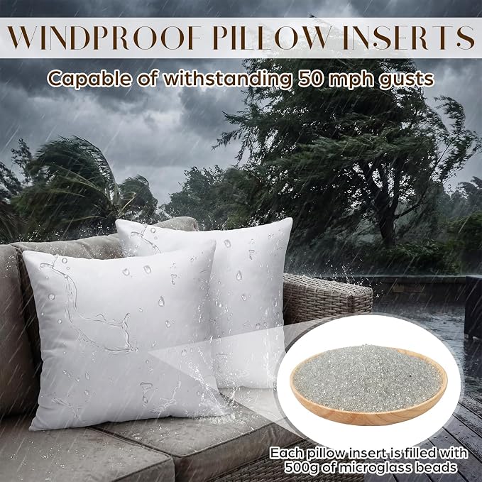 Sieral 2 Pcs 2.2 lb Weighted Outdoor Pillows Inserts, 18" x 18" Patio Waterproof Throw Pillows with 1.1 lb Glass Bead, Waterproof Square Pillow Cushion for Patio Garden Sofa Couch Deck, Yachts, Resort