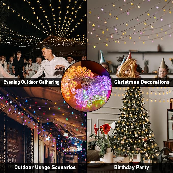YCoisini 56FT Outdoor String Lights, 100 LED Patio Lights with Remote Control, Voice-Activated & Music Sync Mode, 16 Color-Changing Modes, Waterproof for Patio Garden Party Decor