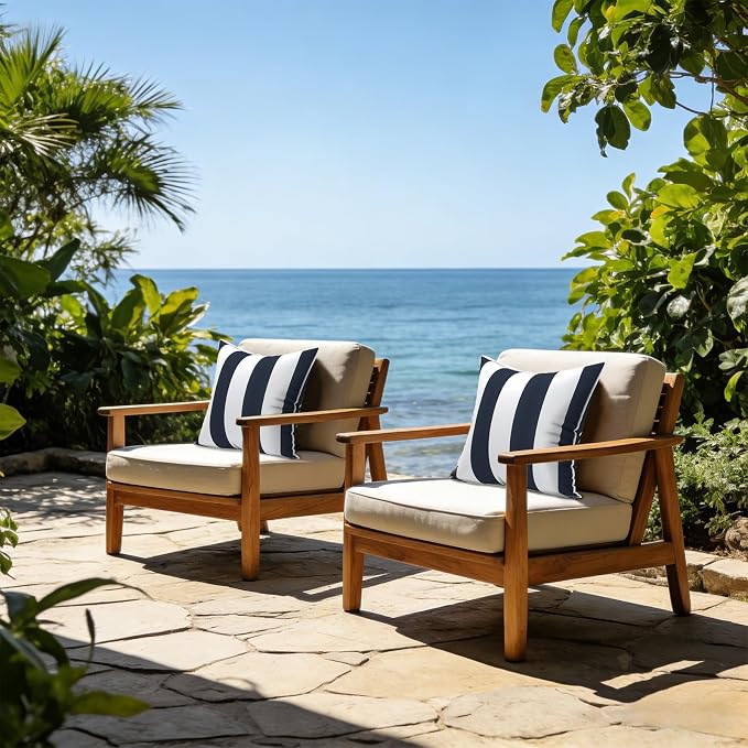 LVTXIII Outdoor Throw Pillows 20x20 Patio Waterproof Square Pillows with Piping Fade Resistant Accent Pillow for Spring Summer Garden Decoration, Set of 2, Cabana Navy