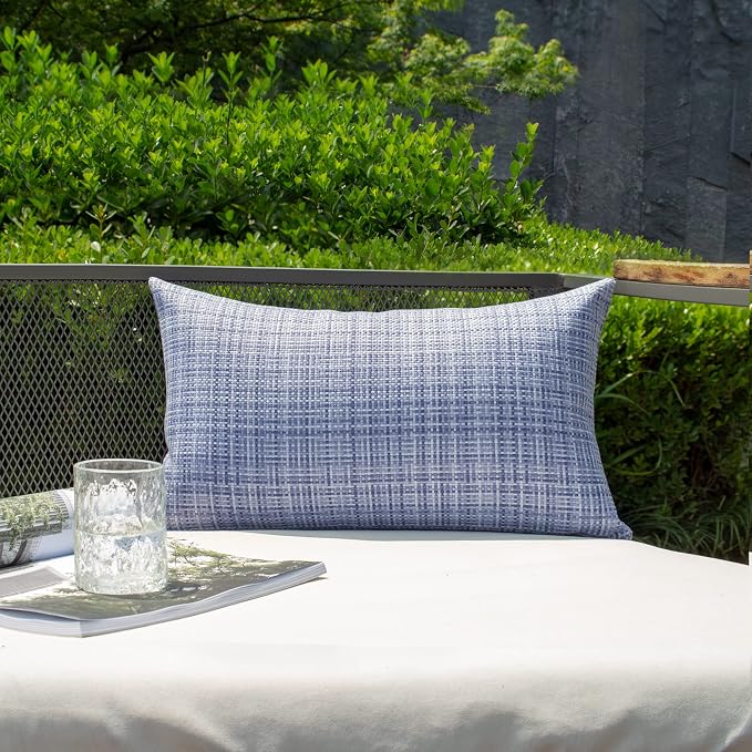 Kevin Textile Outdoor Waterproof 12"x20" Pillow Covers 2 Pack, Purple Blue | Water Resistant, Faux Linen Yarn-dyed, Woven Texture Throw Pillow Covers for Tent Patio Garden Couch Sofa