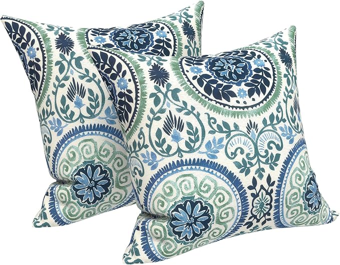 LVTXIII Outdoor Throw Pillows 16x16 Inch, Set of 2 Square Decorative Pillows with Inserts for Patio Furniture, Porch Chair, Garden Sofa, Coastal Medallion