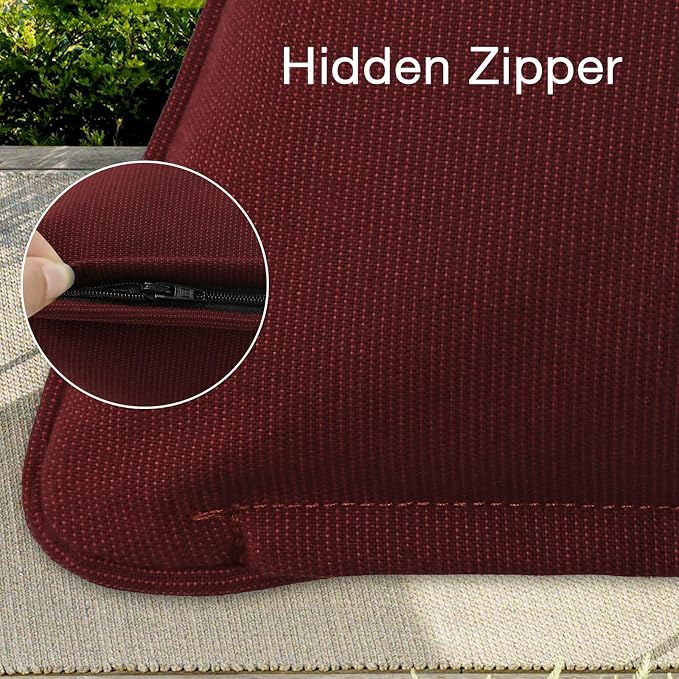 Unimatta Sunbrella Decorative Outdoor Water Repellent Throw Pillows with Inserts, Set of 4, 18" x18" Pillows for Patio, Backyard, Bed, Couch, and Patio Furniture, Spectrum Ruby
