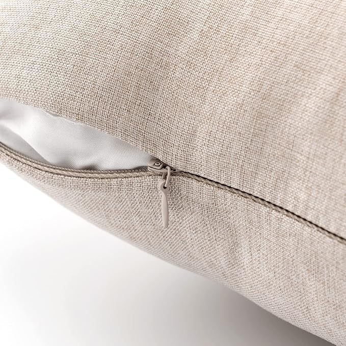EMEMA Outdoor Waterproof Beige Pillow Covers 18x18 Inch Rustic Decorative Throw Pillow Covers Cushion Case Square for Patio Sofa Couch Home Bed Farmhouse Car Decor Set of 2