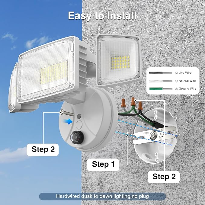 Onforu 100w Dusk to Dawn Outdoor Lighting,11000LM Led Outdoor Light from Dusk Till Dawn,Super Bright Flood Light,IP66 Waterproof Exterior Security White Light Fixture,3 Heads Photocell for Garage,Yard