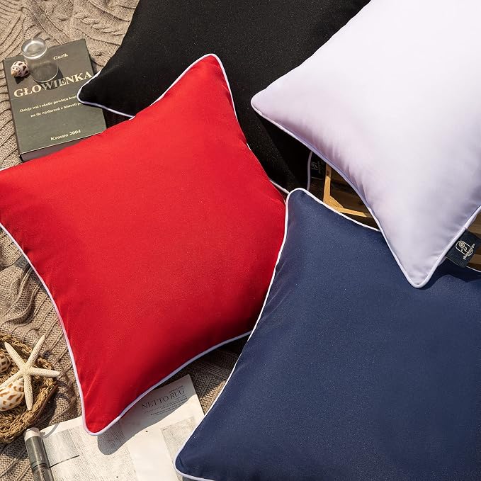 Phantoscope Pack of 2 Outdoor Waterproof Solid Throw Decorative Pillow Cover Decorative Square Outdoor Pillows Cushion Case Patio Pillows for Couch Tent (18''x18'',Red)