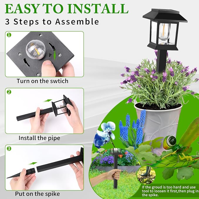 Greluna Solar Lights Outdoor,12 Pack 3000K Waterproof Auto On/Off Solar Pathway Lights for Your Garden, Landscape, Path, Yard, Patio, Driveway,Walkway Decor