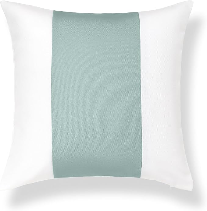 Hofdeco Premium Coastal Grandmillennial Patio Indoor Outdoor Throw Pillow Cover Only, 20"x20" Water Repellent for Backyard, Couch, Poolside, Celadon Green Print Color Block