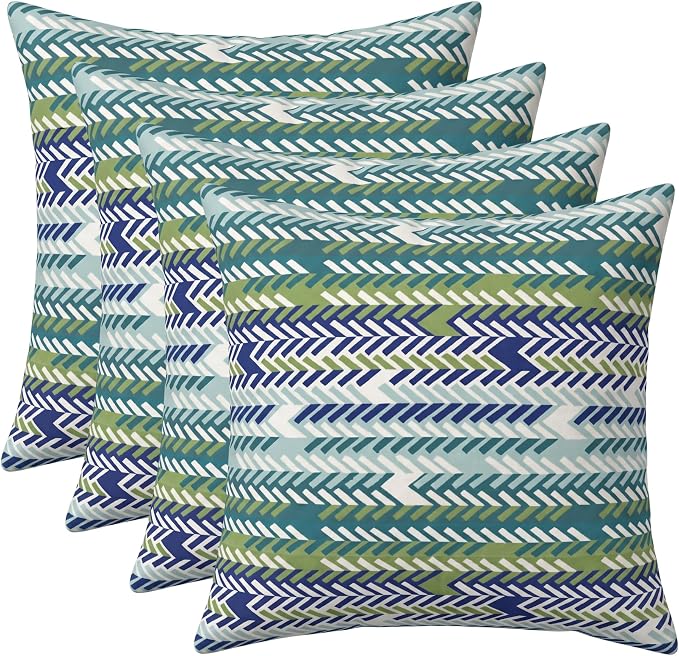 RSH DECOR: Sunbrella Square Throw Pillows Set of 4 | 17" x 17" | Water and Fade-Resistant Performance Fabric | Outdoor Pillow Covers with Down-Alternative Inserts | Made in USA (Escape Sky)