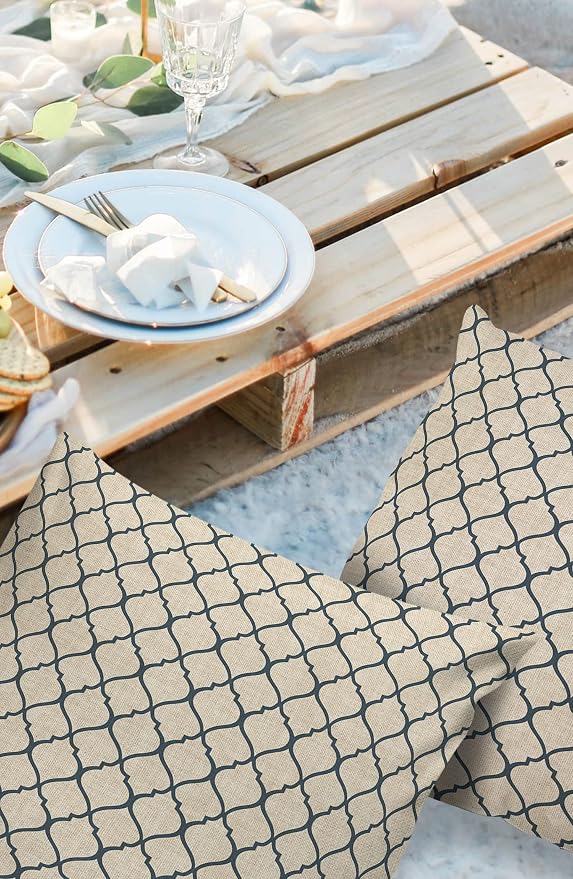 Dark Blue Moroccan Outdoor Pillow Shams Set of 2, Decorative Pillowcases Cushion Case, Soft Throw Pillow Covers Waterproof Pillow Case 24x24 Inch, Geometric Graphics Rustic Style