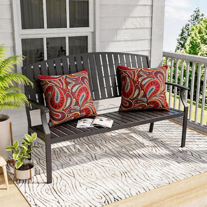 2 Pack Waterproof Outdoor Pillows, 18x18 Outdoor Throw Pillows | Patio Furniture Pillows, Fluffy Decorative Pillows, Waterproof &Fade Resistant, Removable & Washable, Paisley Dark Red