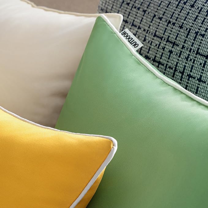 MIULEE Outdoor Waterproof Pillow Covers 24x24 Yellow Pack of 2 | Decorative Farmhouse Throw Pillow Covers with Piping,Square Solid Color,Patio Furniture,Summer Couch Tent Sofa Living Room
