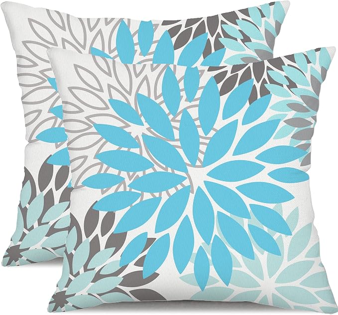 DFXSZ Outdoor Waterproof Pillow Covers 20x20 Set of 2 Sky Blue Flower | Spring Summer Waterproof Flower Throw Pillowcases（No Inserts）Outdoor Decor for Patio Funiture Garden Polyester Covers