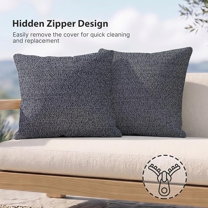Outdoor Throw Pillow Set of 2 with Inserts, Outdoor Lumbar Pillow Water Resistant for Patio Furniture, 18x18 Inch Outdoor Pillows with Removable Zipper Cover