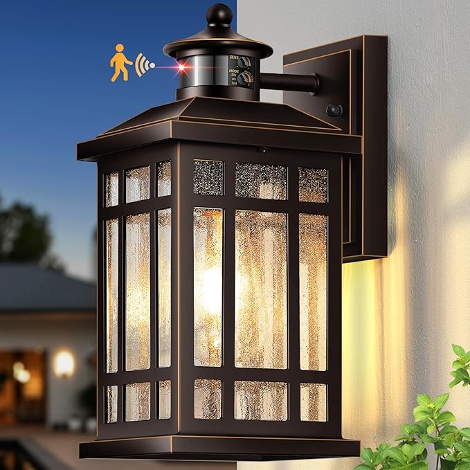 Outside Lights for House with Motion Sensor, ORB Exterior Lighting Fixtures, Dusk to Dawn Outdoor Wall Lights Lantern, Outside Light Fixture Sconce for Patio, Garage, Waterproof Anti-Rust