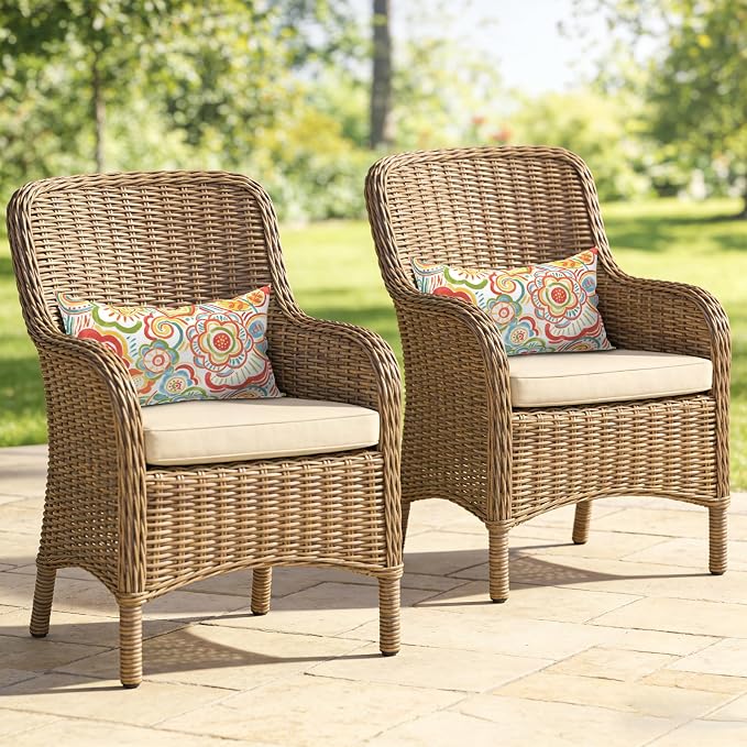 Outdoor Lumbar Pillows, Water Repellent Cushion Pillows 12x20 Inch, Outdoor Pillows with Inserts for Home Garden, Pack of 2, Flower Multi