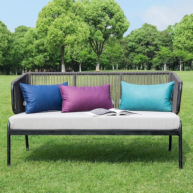 MIULEE Decorative Outdoor Waterproof Pillow Covers 12x20 Navy Blue | Decorative Patio Furniture,Pack of 2,Accent Lumbar Soild Throw Pillow Covers,Summer Garden Tent Couch Sofa