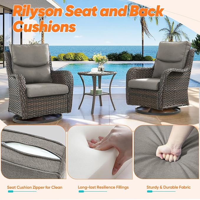 22*24*4in Outdoor Patio Cushions, 4 Pieces Grey Smile Back Cushion | High Back Patio Cushions, Water-Resistant, Reversible, Removable Cover, Stain-Resistant, for Patio Chairs Sofa Couch