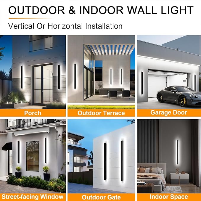 AioTio Modern Outdoor Lights Fixture,92.5inch Exterior Porch Lights Fixture Wall Mount,Dimmable Rectangular Black Linear Long LED Outdoor Entrance Wall Sconce Lighting for Garage,Front Door