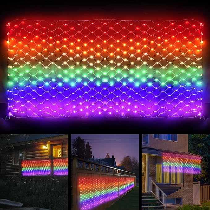 Leisure world Rainbow Pride Flag Lights 384 LEDs – 6.6ft x 3.3ft Waterproof Net Light with 8 Modes for Yard, Garden, Pride Month & Party Decor