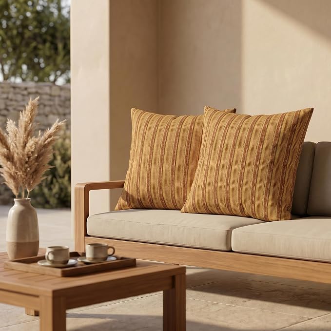RSH DECOR: Sunbrella Square Throw Pillows Set of 2 | 17" x 17" | Water and Fade-Resistant Performance Fabric | Outdoor Pillow Covers with Down-Alternative Inserts | Made in USA (Limelite Teak)