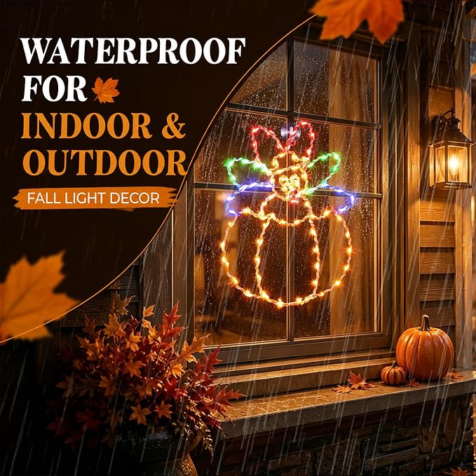 Hiboom Large Thanksgiving Turkey Pumpkin Window String Lights Decorations, Turkey String Light with Timer 8 Mode USB Powered for Fall Decor Home Party Indoor Outdoor(Yellow Red Green,16")
