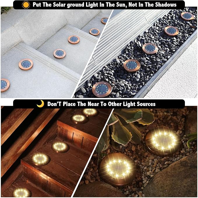 JKIMK Solar Ground Lights Outdoor Waterproof Flat Garden Solar Disk Lights Floor 12 LED 8 Pack for Garden Patio Pathway Landscape Driveway Yard Path Decor | Solar Disc Lights 12 Led Driveway Lights Solar Powered 16 Pack for Garden Patio Pathway Landsca...
