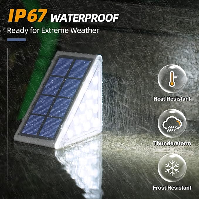 Solar Step Lights,6 Pack Cool White Solar Stair Lights Outdoor Waterproof IP67 Auto On Off,Solar Lights for Steps,Stair,Patio,Yard,Porch,Front Door,Sidewalk,Deck Decor