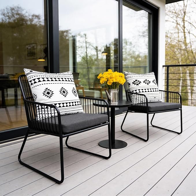 Black White Outdoor Waterproof Pillow Covers 18x18 Inch Set of 2 | Morocco Tile Geometric Decorative Throw Pillow Cover, Boho Outdoor Cushion Cases for Patio Funiture Garden Couch Bench