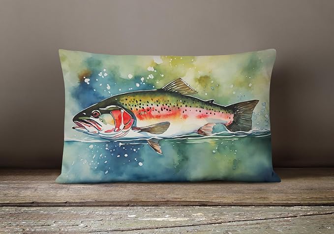 Caroline's Treasures DAC2841PW1216 Trout Throw Pillow Machine Washable, Indoor Outdoor Decorative Pillow for Couch, Bed or Patio, 12HX16W