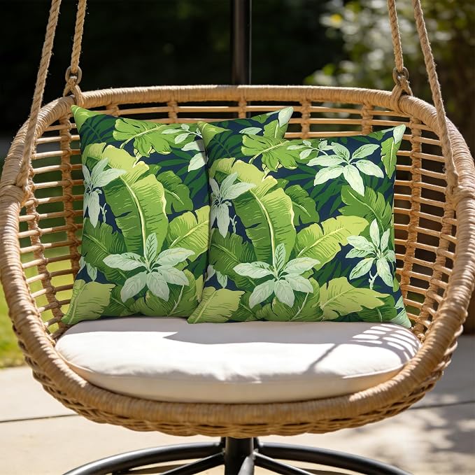 Outdoor Pillows with Insert 20x20 Inch, Waterproof Throw Pillow for Patio Furniture, Decorative Back Cushion for Garden Home Sofa Office Chair, Set of 2, Jungle Leaves
