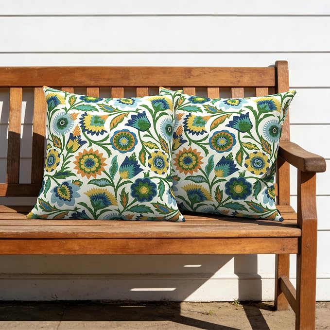 Outdoor Pillows with Insert 20x20 Inch, Waterproof Throw Pillow for Patio Furniture, Decorative Back Cushion for Garden Home Sofa Office Chair, Set of 2, Fiesta Floral