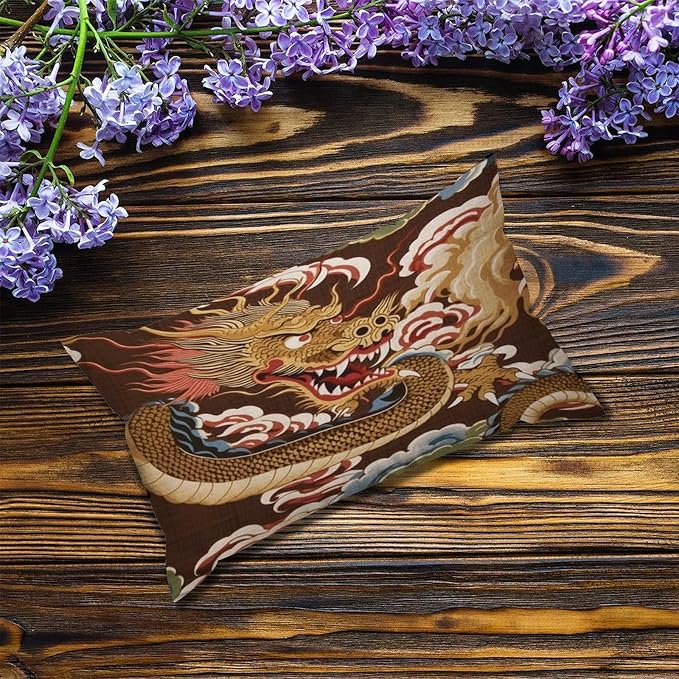 Set of 2 Chinese Oriental Style Asian Dragon Gold Cushion Cover Case with Zipper 12x20in Canvas Pillow Cover Rectangle Pillow Case for Couch Bed Car Pub Coffee Bar Living Room Decoration
