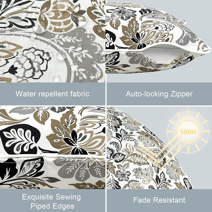 LVTXIII Outdoor Pillow Covers Set of 2, Patio Waterproof Throw Pillow Cases Fade Resistant Accent Pillow Covers for Spring Summer Garden Decoration, 18"x18", Dailey Tan