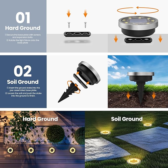 SOLPEX 10 Pack Solar Ground Lights Outdoor, Backyard Decor Warm White | IP65 Waterproof Stainless Steel Landscape Lighting for Walkway, Driveway, Pathway, Garden, Patio
