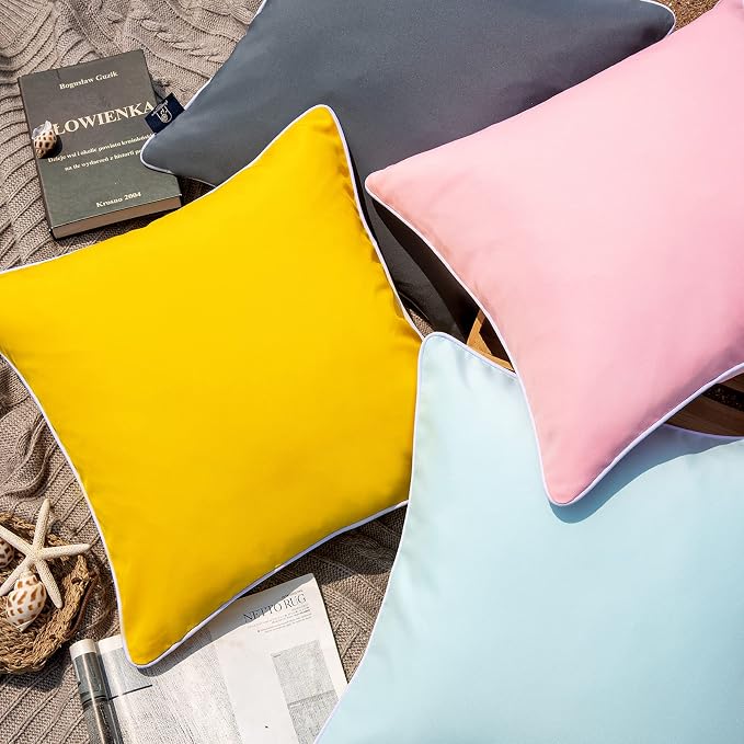 Phantoscope Pack of 2 Outdoor Waterproof Solid Throw Decorative Pillow Cover Decorative Square Outdoor Pillows Cushion Case Patio Pillows for Couch Tent (18''x18'', Grey)