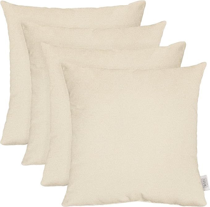 RSH DECOR: Sunbrella Square Throw Pillows Set of 4 | 17" x 17" | Water and Fade-Resistant Performance Fabric | Outdoor Pillow Covers with Down-Alternative Inserts | Made in USA (Cast Pumice Sand)
