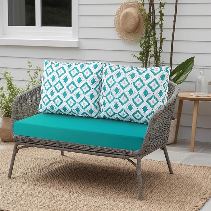 Outdoor Loveseat Cushions for Patio Furniture, Waterproof Cushion | Couch Hampton Bay Deep Seat Cushion Replacement Set 46" x 26", Patio Love Seat Sofa Cushions for Porch Garden Chair, Blue