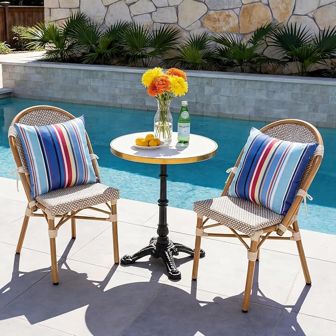 Pyonic Set of 2 Outdoor Pillow Covers 18x18 inch Waterproof Navy Nautical Striped Outdoor Pillow Covers Square Patio Pillows for Patio Tent Garden Beach