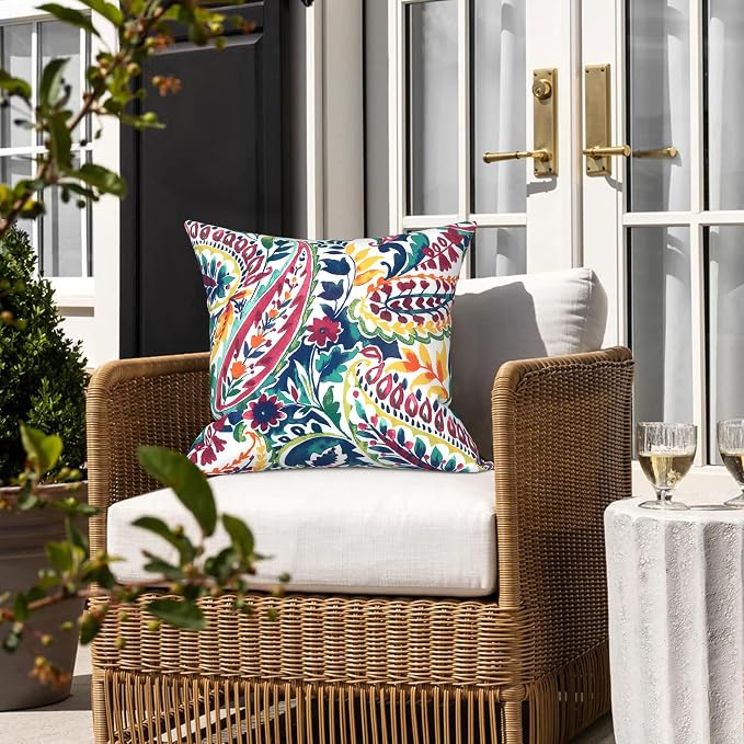 LVTXIII Outdoor/Indoor Throw Pillows, Decorative Throw Pillows with Inserts, 18"x18" Square Pillows for Bed, Couch, Sofa and Patio Furniture, Set of 2, Vigour Paisley