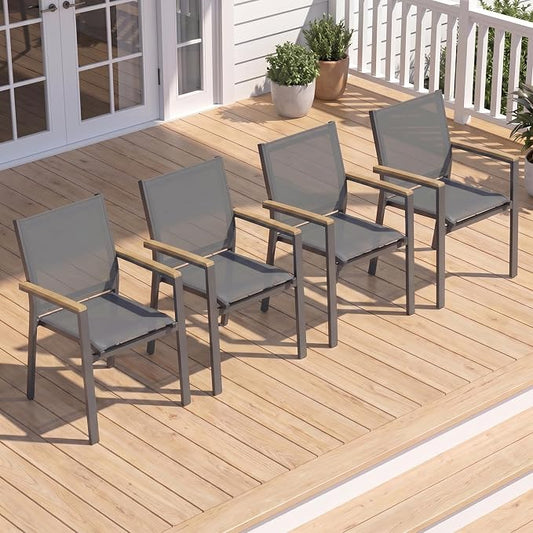 Aluminum Patio Chairs Set of 4 for All-Weather, Outdoor Patio Chairs with Breathable Quick-Drying Textilene, Outdoor Chair with 110° Ergonomic High Backrest for Porch, Patio, Garden, Deck, Backyard