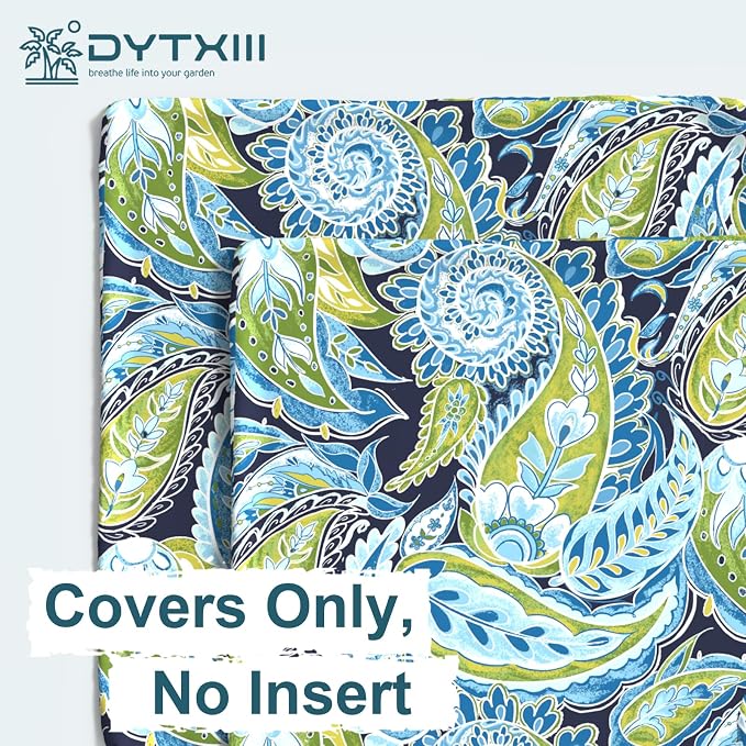 DYTXIII Pack of 2 Outdoor Waterproof Lumbar Pillow Covers ONLY, 12x20 Rectangle Decorative Double Printed Pillow Cases for Patio Couch Porch Furniture - Paisley Lapis Green