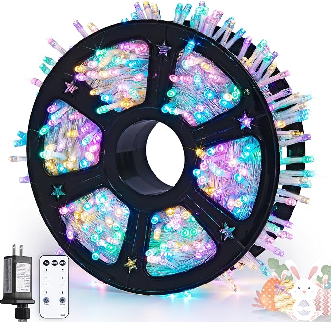 JMEXSUSS 168ft 600 LED Easter Lights Outdoor Indoor Clear Wire | Pastel String Lights with Remote, Multicolor Easter Christmas String Lights Plug in for Bedroom Tree Room Party Decorations