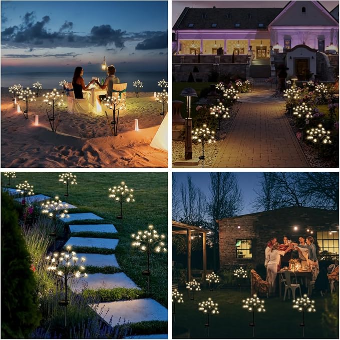 6 Pack Solar Lights Outdoor Waterproof, Garden Lights Solar Flowers | 2 Modes 120LED, Fairy Garden Decor for Outside, Yard, Patio, Pathway, Lawn Decorations, Gardening Gifts for Women Mom
