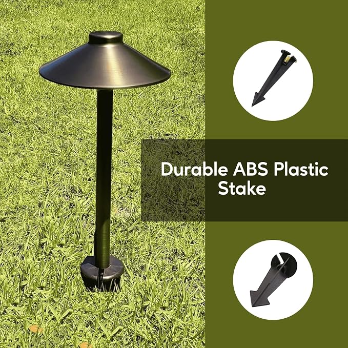 8" Outdoor Light Stake in Black Finish - Support Light Fixture Spikes, Universal Use, Resin Materials, Side Wireway (2 - Large Spike with Brass Wireway)