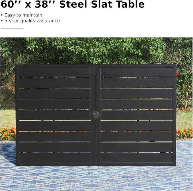 MFSTUDIO Outdoor Patio Dining Table, 6 Person Metal Patio Furniture Table with 1.57" Umbrella Hole for Deck,Backyard,Lawn,Garden (Black)
