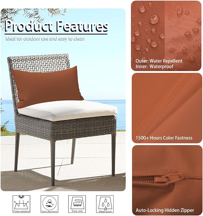 Ergonomic 12x20 Inch Outdoor Lumbar Pillow Covers Waterproof Support Cushion for Patio Chairs, Benches, Sofas Porch, Red