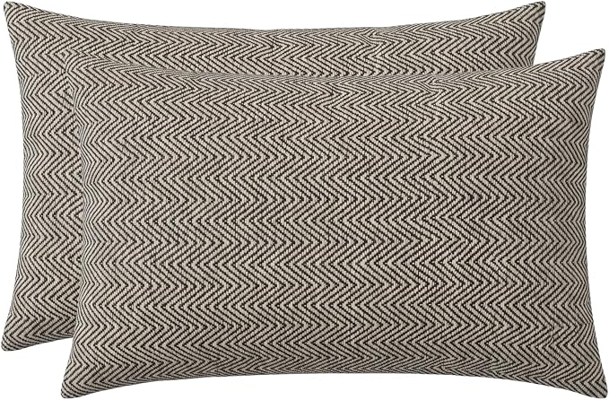 RSH DECOR: Jumbo Lumbar Pillows Set of 2 | 26" x 16" | Water and Fade-Resistant Performance Fabric | Outdoor Pillow Covers with Down-Alternative Inserts | Made in USA (Herringbone Black)
